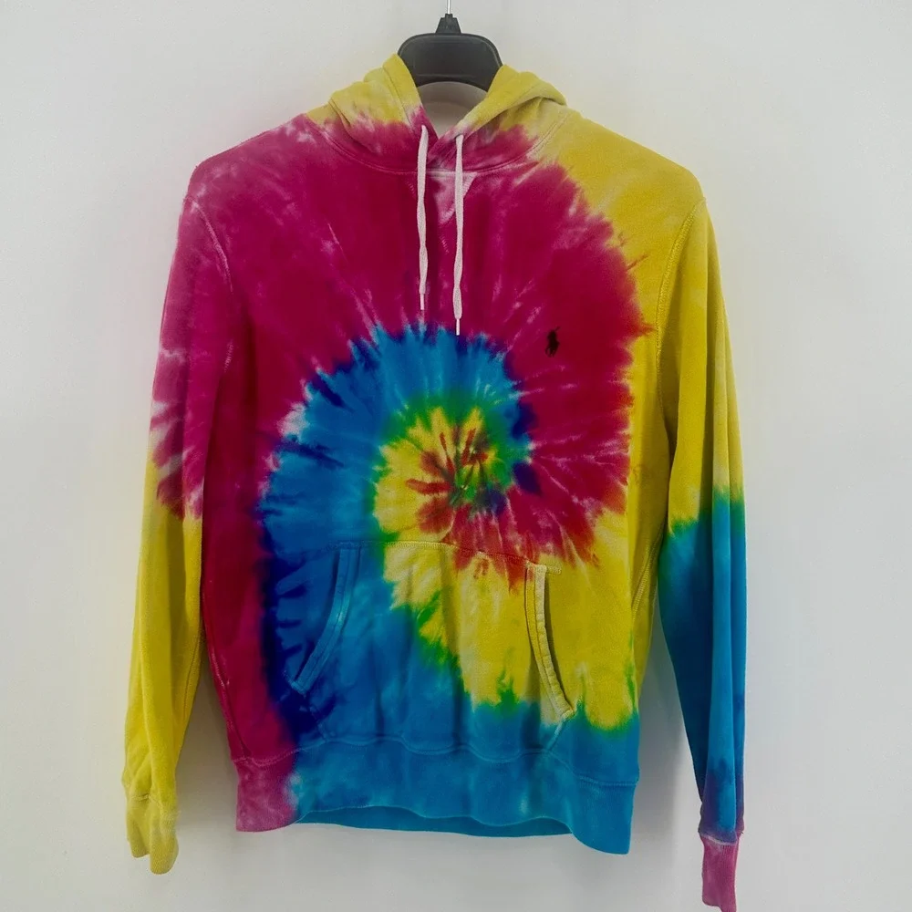 Polo Ralph Lauren Hoodie Mens Medium Tie Dye Regular Fit Pony Logo Fleece Cotton